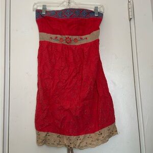 5th Culture Red and Tan Strapless Dress